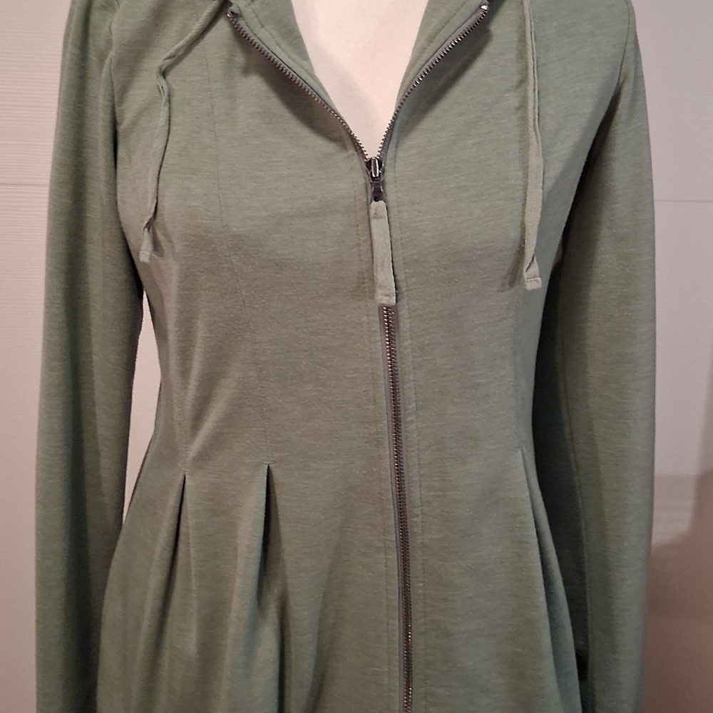 LOGO Lounge Women's Hooded Long Sleeve Zip  Swing Hem Tunic-Size XS-Pockets